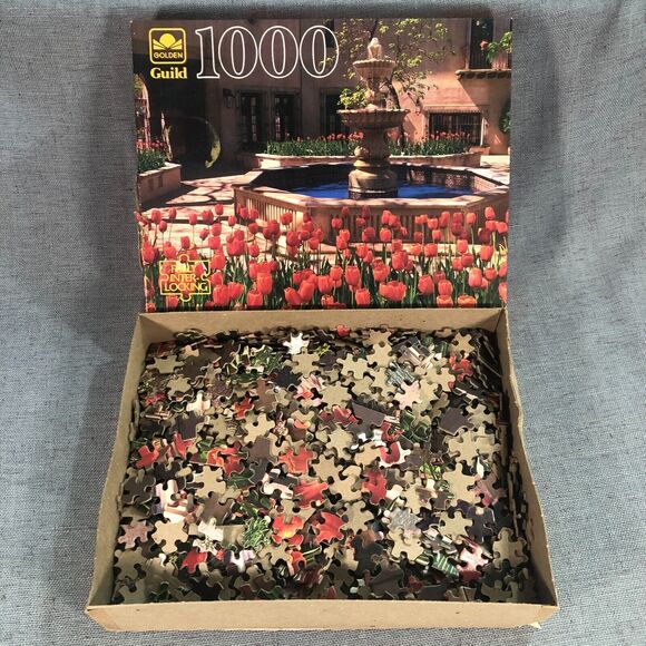Vintage Golden Guild Jigsaw Puzzle 1000 Pieces Floral Courtyard 1996 Complete - Picture 3 of 3